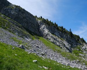 Preview wallpaper slope, mountain, relief, grass, stones