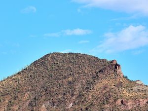 Preview wallpaper slope, mountain, rocks, bushes, sky
