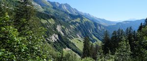 Preview wallpaper slope, mountain, trees, forest, sky, view