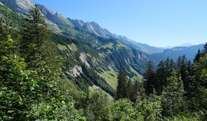 Preview wallpaper slope, mountain, trees, forest, sky, view