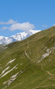 Preview wallpaper slope, mountains, grass, snow, nature