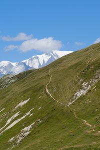 Preview wallpaper slope, mountains, grass, snow, nature