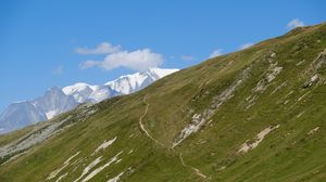 Preview wallpaper slope, mountains, grass, snow, nature