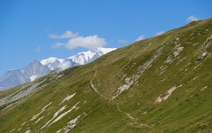 Preview wallpaper slope, mountains, grass, snow, nature