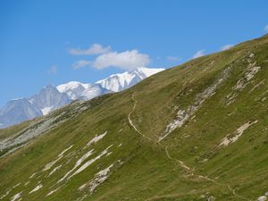 Preview wallpaper slope, mountains, grass, snow, nature