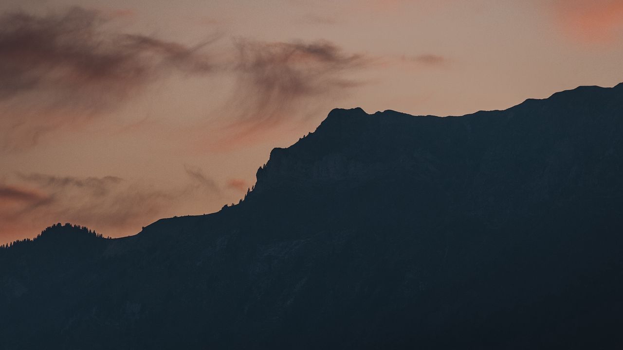 Wallpaper slope, mountains, silhouette, sunset, sky