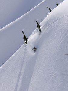 Preview wallpaper slope, mountains, snowboard, snowboarder, descent, snow