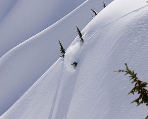 Preview wallpaper slope, mountains, snowboard, snowboarder, descent, snow
