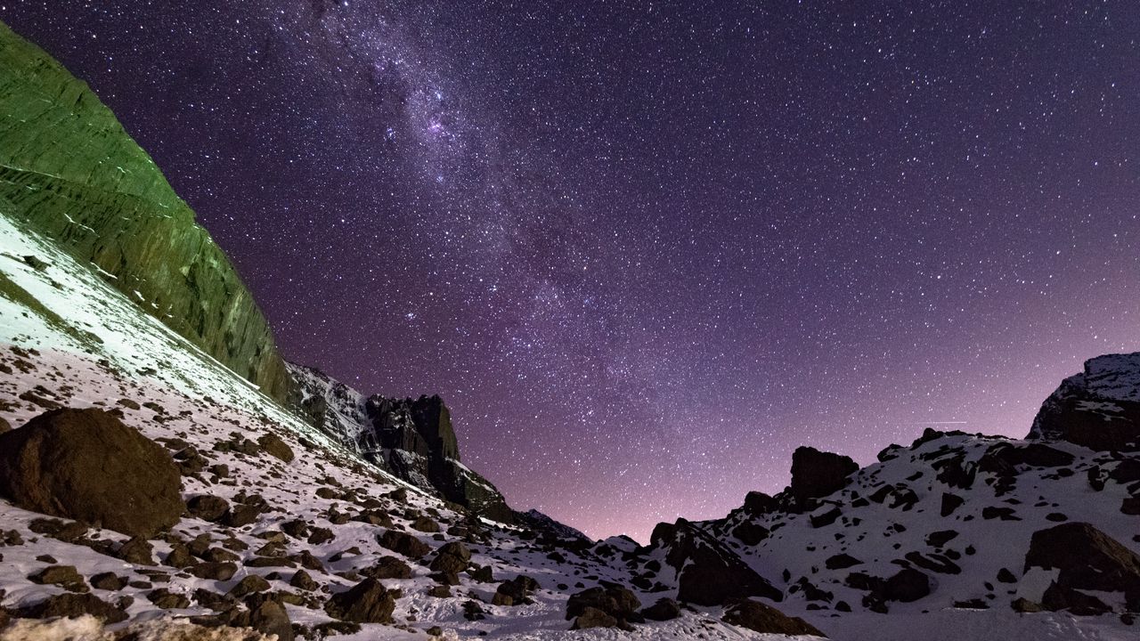 Wallpaper slope, nebula, rocks, stars, night