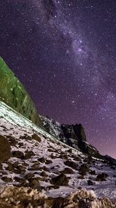 Preview wallpaper slope, nebula, rocks, stars, night