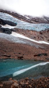 Preview wallpaper slope, rock, snow, pebbles, water