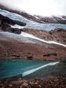 Preview wallpaper slope, rock, snow, pebbles, water