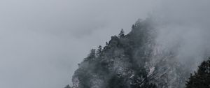 Preview wallpaper slope, rocks, trees, fog, darkness