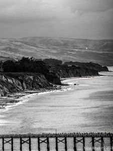 Preview wallpaper slope, sea, waves, nature, black and white