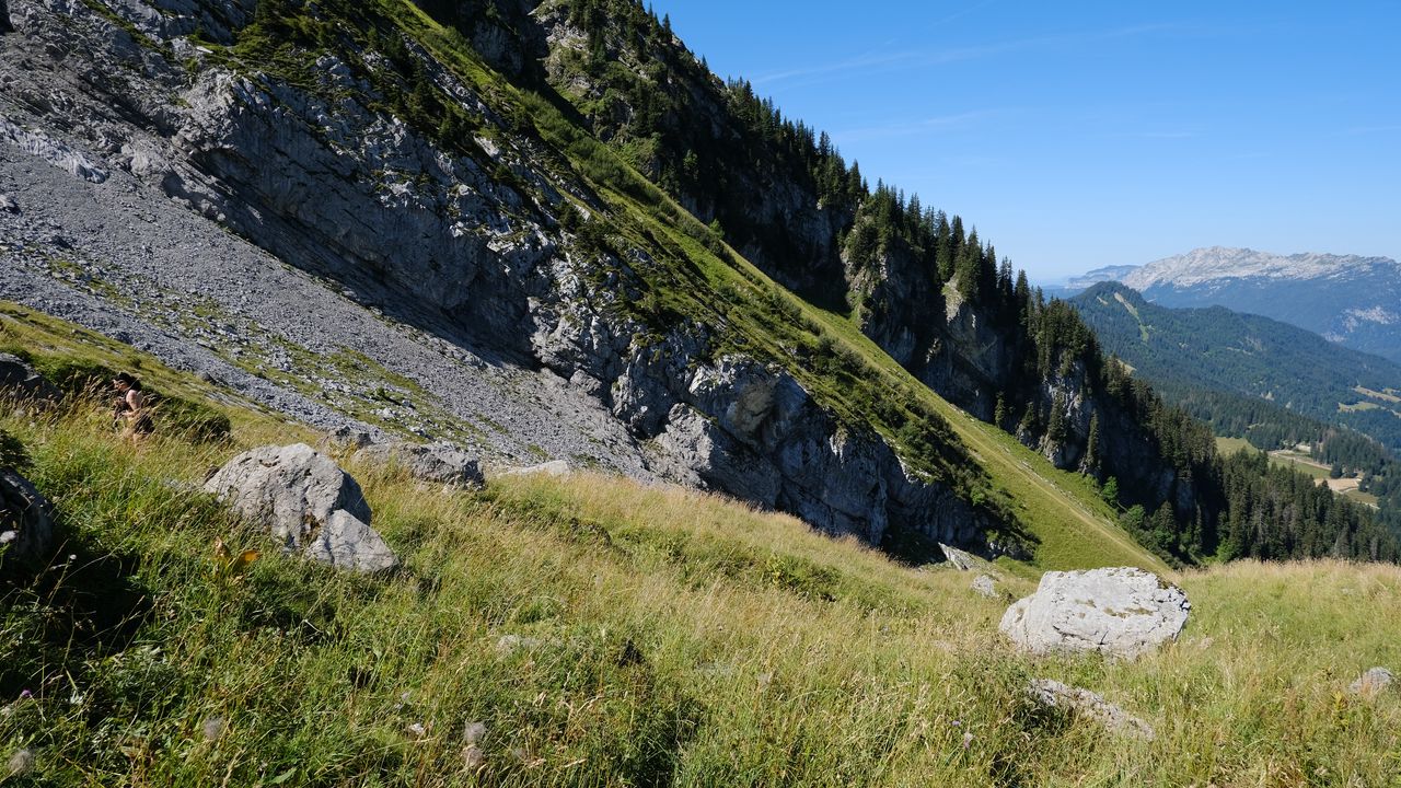 Wallpaper slope, stones, grass, relief, landscape, mountain