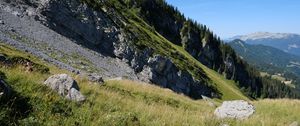 Preview wallpaper slope, stones, grass, relief, landscape, mountain