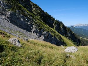 Preview wallpaper slope, stones, grass, relief, landscape, mountain