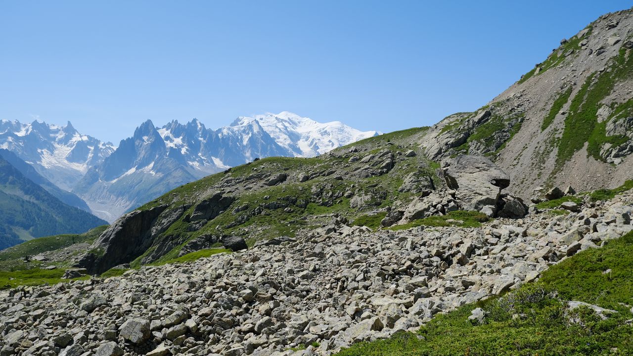 Wallpaper slope, stones, mountains, grass