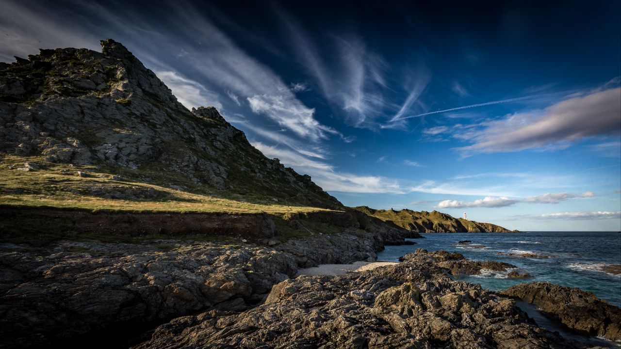 Wallpaper slope, stones, sea, sky