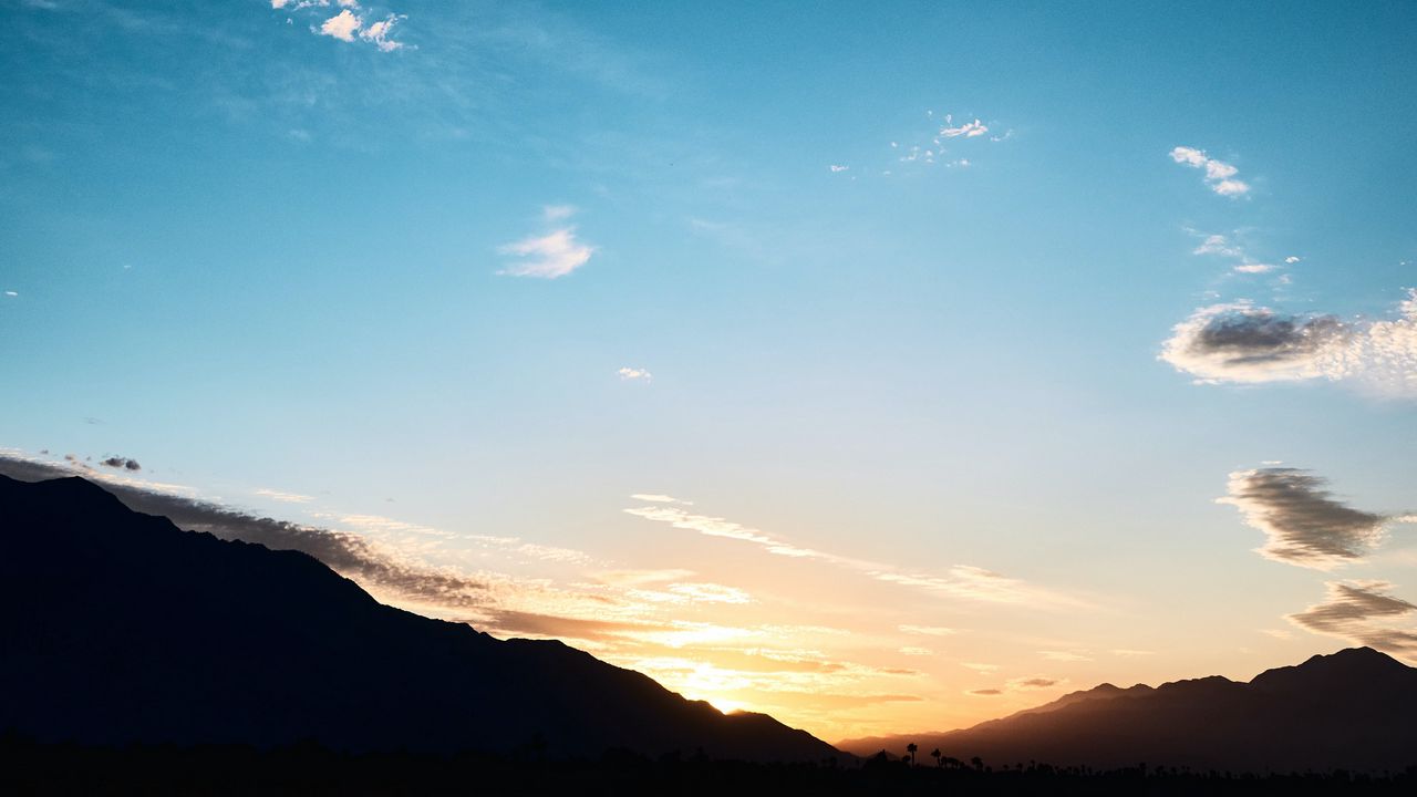 Wallpaper slope, sunset, sky, clouds
