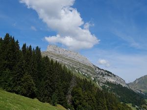 Preview wallpaper slope, trees, mountain, sky, nature