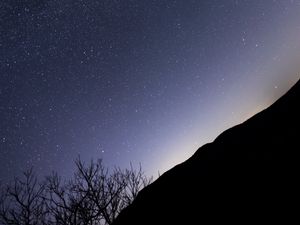 Preview wallpaper slope, trees, silhouettes, stars, night, dark