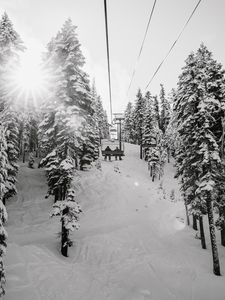 Preview wallpaper slope, trees, snow, cableway, people, winter