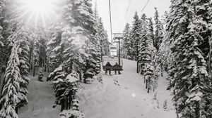 Preview wallpaper slope, trees, snow, cableway, people, winter