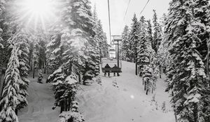 Preview wallpaper slope, trees, snow, cableway, people, winter