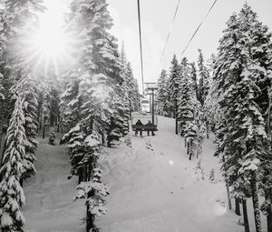 Preview wallpaper slope, trees, snow, cableway, people, winter