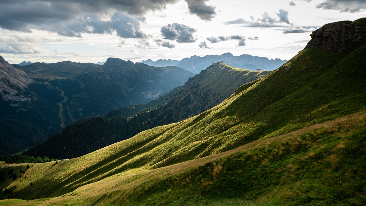 Wallpaper slopes, mountains, grass, trees, landscape