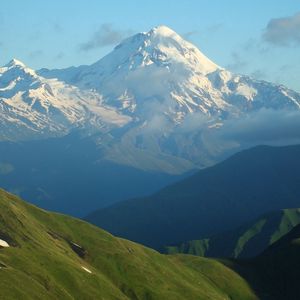 Preview wallpaper slopes, mountains, snow, grass, height, climate