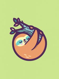 Preview wallpaper sloth, branch, animal, cute, art, vector