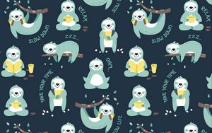 Preview wallpaper sloths, relaxation, pattern, art, funny