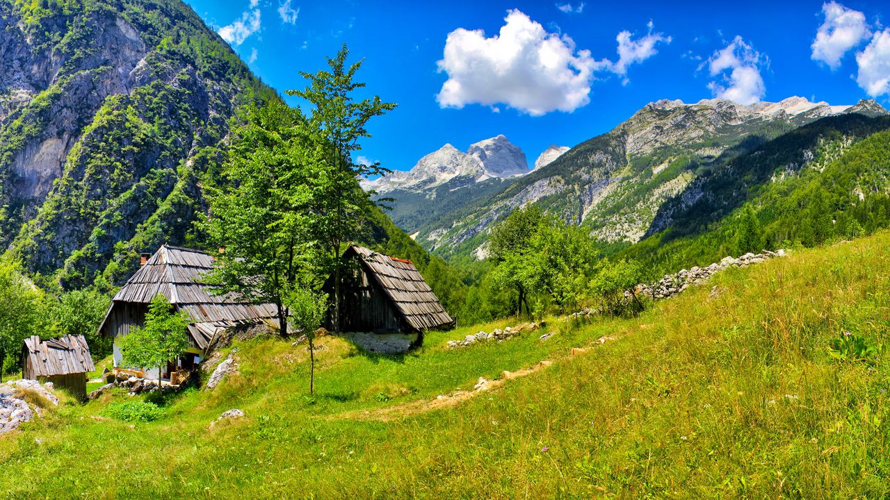 Wallpaper slovenia, mountains, grass, summer, sun