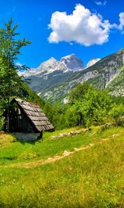 Preview wallpaper slovenia, mountains, grass, summer, sun