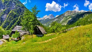 Preview wallpaper slovenia, mountains, grass, summer, sun