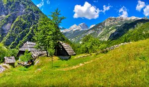 Preview wallpaper slovenia, mountains, grass, summer, sun