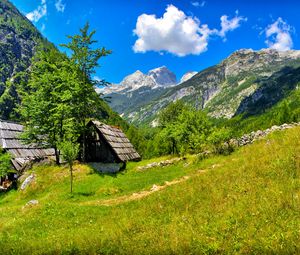 Preview wallpaper slovenia, mountains, grass, summer, sun