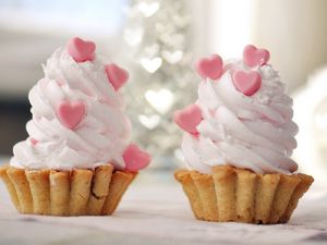 Preview wallpaper small baskets, cream, hearts, dessert, sweet, whipped cream