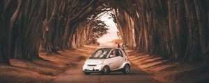 Preview wallpaper smart fortwo, car, road, trees