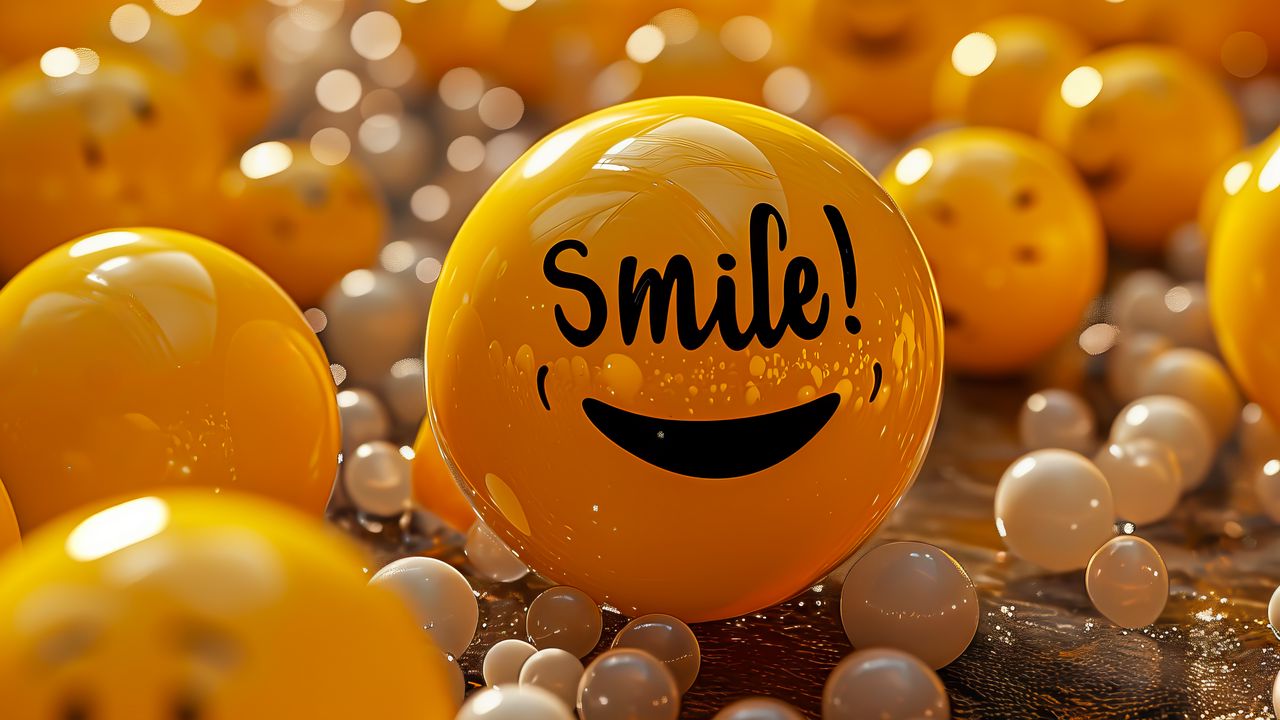 Wallpaper smile, balls, inscription, text, positive, motivation