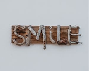 Preview wallpaper smile, inscription, wooden, creative