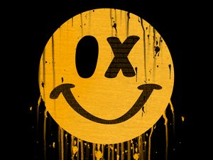 Preview wallpaper smile, smiley, stains, paint, yellow, art