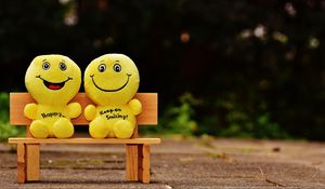 Preview wallpaper smiles, happy, cheerful, smile, bench, cute