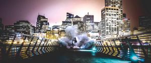 Preview wallpaper smoke, city, man, night, building, bridge