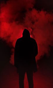 Preview wallpaper smoke, hood, silhouette, dark, red, black