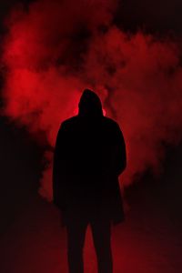 Preview wallpaper smoke, hood, silhouette, dark, red, black