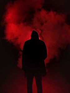 Preview wallpaper smoke, hood, silhouette, dark, red, black