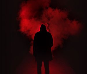 Preview wallpaper smoke, hood, silhouette, dark, red, black